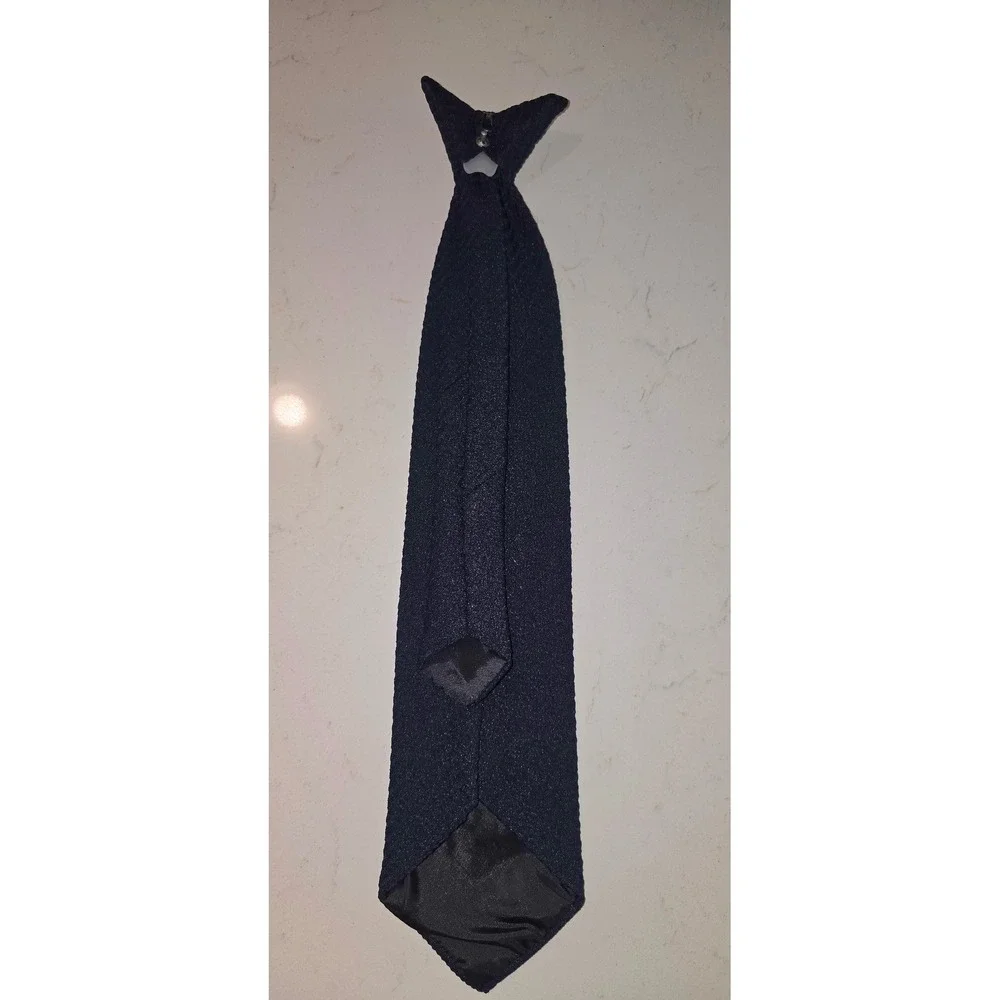 Navy Blue Textured Woven Clip-On Necktie Solid Dark Blue Formal Uniform Tie